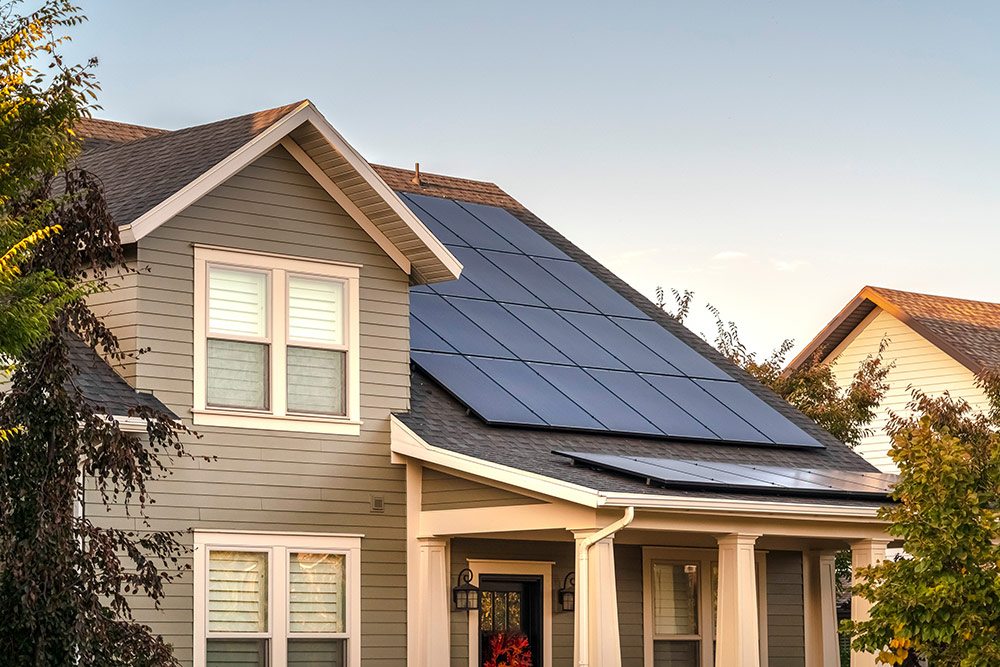 Solar panels on a house roof